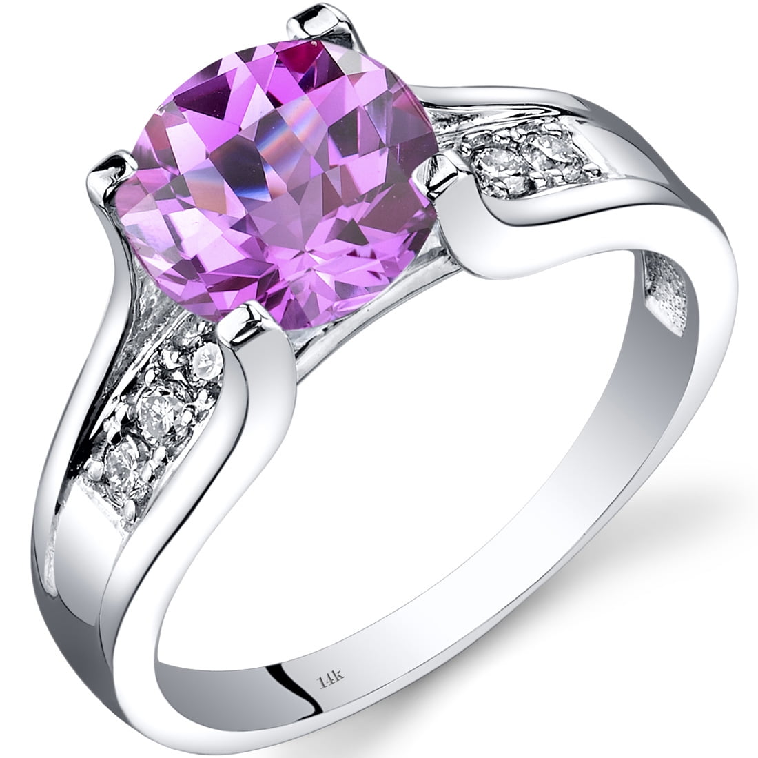 Peora 2.5 Carat T.G.W. Round-Cut Created Pink Sapphire and Diamond Accent 14kt White Gold Ring Size 7 by