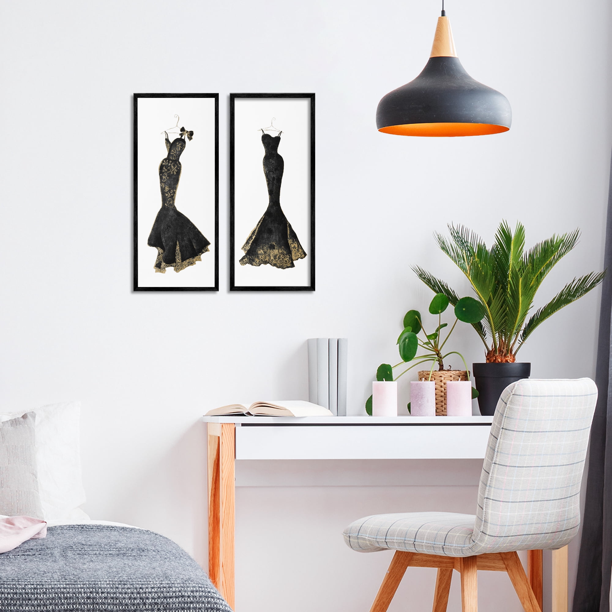 Stupell Industries Gilded Black Evening Gowns 2 Piece Black Framed Giclee Art Set, design by Janet Tava