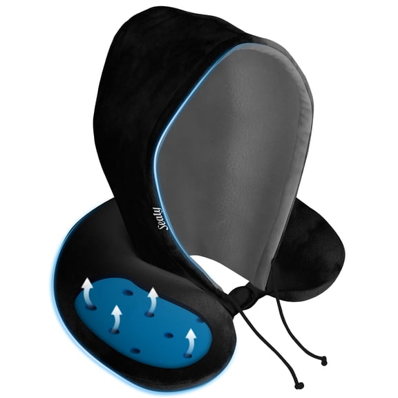 Sealy Infused-Gel Hooded Memory Foam Travel Pillow, Black
