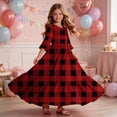 thumbnail image 6 of Atogsazn Girl's Summer Plaid Maxi Dress Kids Casual Flowy Ruffle Short Sleeve Dresses Tiered Sundress Wine 13-14 Years Fashion, 6 of 7