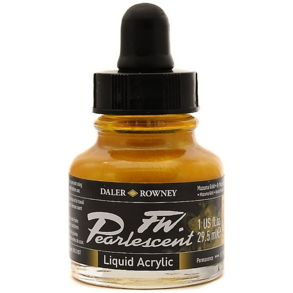 Daler-Rowney FW Pearlescent Liquid Acrylic, 1 oz. Bottle, Mazuma Gold