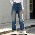 thumbnail image 4 of Karymi Jeans for Women Vintage Loose Straight, High Waist Denim Long Pants, Roll Cuff Wide Leg Trousers with Pockets, 4 of 6