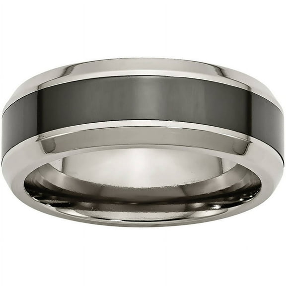 Titanium Base w/Polished Black Ceramic Center Beveled 7.5mm Band