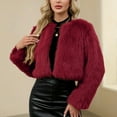 thumbnail image 4 of BXJX Womens Ladies Warm Faux Furry Short Jacket- Fashion Soft Casual Winter Round Neck Outerwear Top Red Size L, 4 of 7