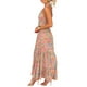 thumbnail image 5 of VISgogo Vestido de mujer con cuello halter, estampado de flores, sin mangas, sin espalda, dobladillo con volantes, vestido largo VISgogo moda, 5 of 7