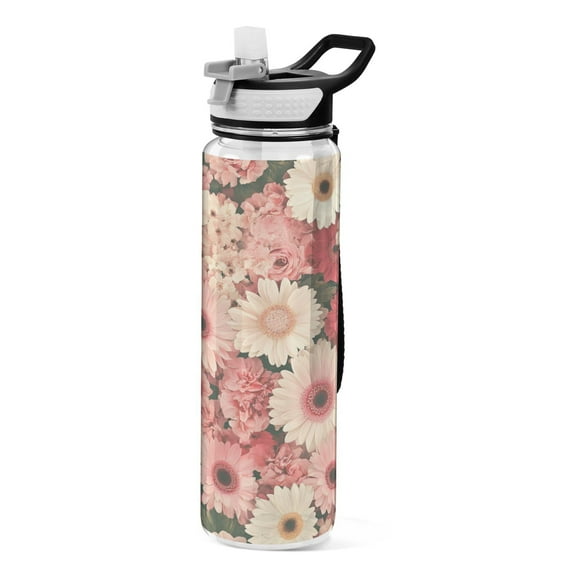 BZSMCE Sport Bottle Pink White Flowers Outdoor sports Water Bottle Size: 10.4x3in