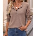 thumbnail image 6 of Women'S Henley Shirts Long Sleeve V Neck Ribbed Button Down Knit Sweater Fitted Tops Khaki L, 6 of 10