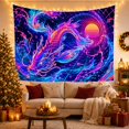 thumbnail image 3 of Serpentine Dragon in Turbulent Neon Water, Mystical Retro Futuristic Fantasy Art for Sci-Fi Fans, Digital Wall Decor Graduation Gift Tapestry Wall Hanging for Dorm and Gaming Room, 3 of 7
