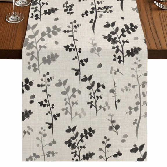 Table Runners 70 Inches Long Dress Scarves, Black Grey Botanical Farmhouse Coffee/Dining/Kitchen Table Decor, Holiday Table Runner, Rustic Country Spring Floral Summer Leaf 13x70 Inch