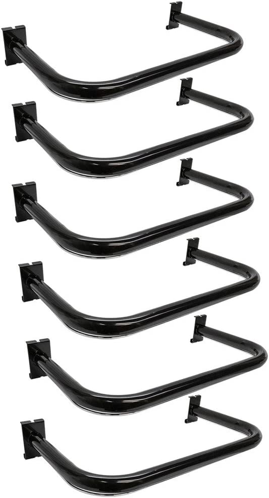 6 PC Black U Shaped Hangrail Curved Tube Hanger Gridwall Bracket Clothing Rack