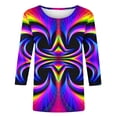 thumbnail image 5 of Penkiiy 3/4 Length Sleeve Shirts for Women 2024 Casual Summer Blouses Crewneck Floral 3D Printed Cute Tops Loose Fit Pullover S Multicolor, 5 of 5