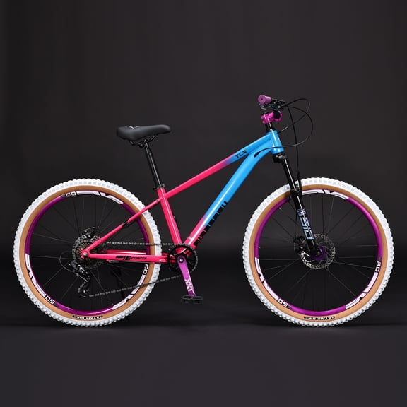 Dirt Jump Mountain Bike, 26 inch Mountain Bikes, 26 inch Steel Frame, Front Suspension Fork, 8 Speed, Disc Brake, MTB For Adults, Pink&Blue
