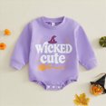 thumbnail image 4 of KPOPLK Baby Halloween Witch Bodysuit Letter Print Long Sleeve Bubble Romper for 3 6 9 12 18 Months Fall Holiday Outfit(Purple,6-12 Months), 4 of 9