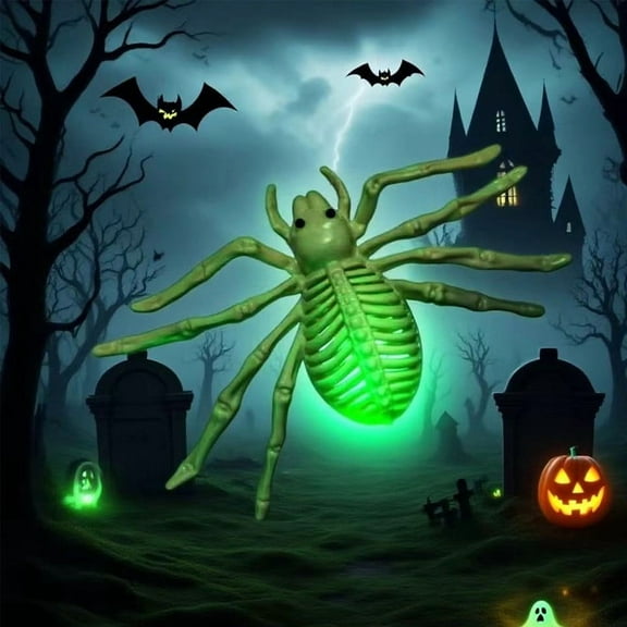 RKSTN Giant Spider Skeletons Halloween Decorations, 9" Scary Spider Halloween Prop w/ Glow Body, Terrifying Haunted House Yard Decoration, Horror Movie Party Scene Setup