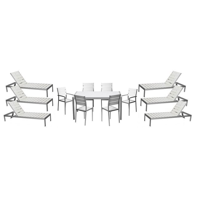 Pangea Home Roy Ensemble de Salle à Manger Moderne en Aluminium de 13 Pièces en Blanc