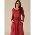 thumbnail image 3 of DARING DIVA Long Sleeve Round Neck Midi Dress S Wine Red, 3 of 5