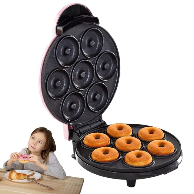 Shakven donas - máquina para Hacer donas | La rosquillas Pastel Calentamiento Doble Cara Antiadherente Hace 7 rosquillas en Minutos para el hogar