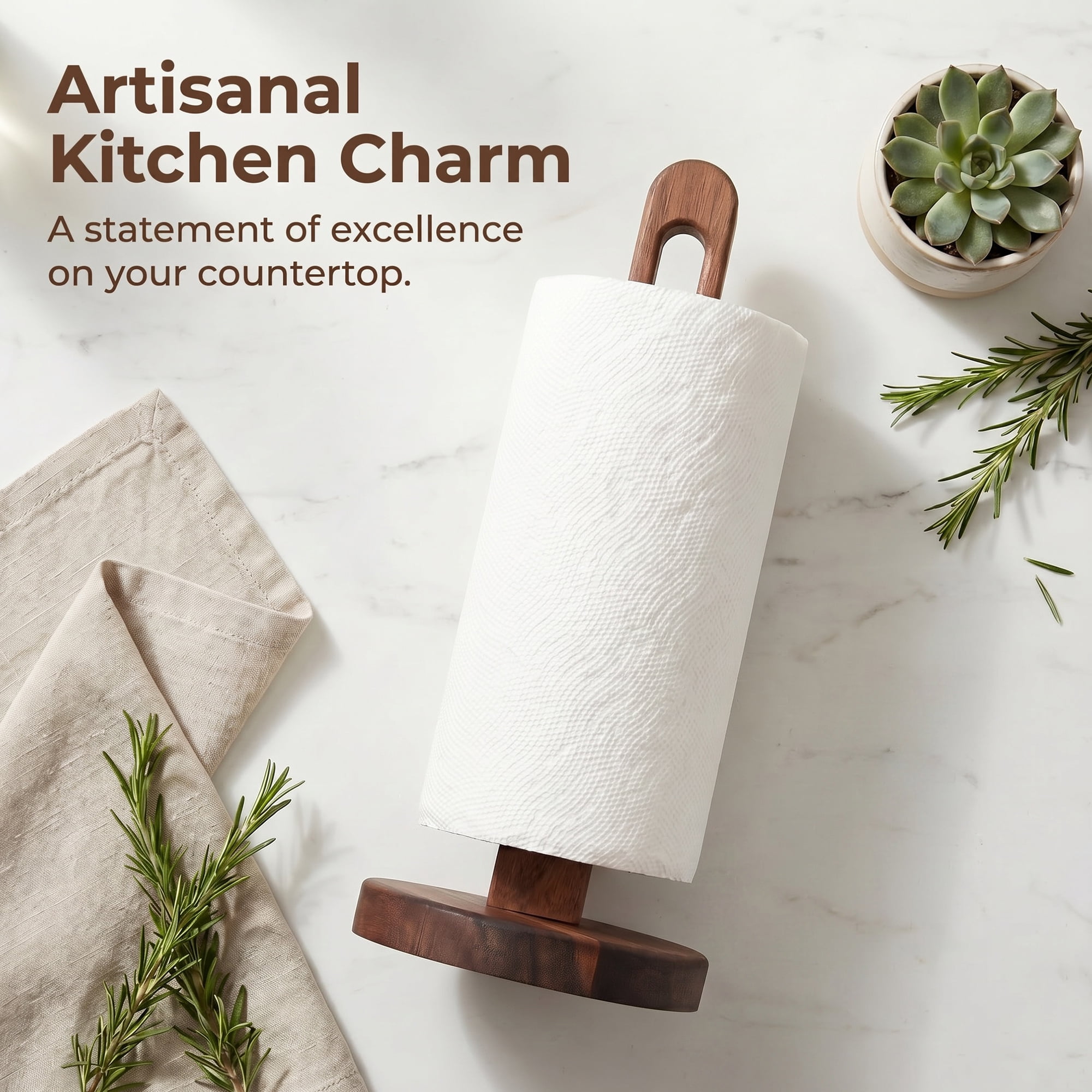 Unique Bargains Paper Towel Holder Countertop Modern Base Wood Dark brown 11.4x5.1inch