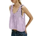 thumbnail image 2 of WTXUE Camisole Tops for Women Sleeveless Tops for Women Women Sleeveless Lace Tank Tops Vacation Front Tie Mesh Chiffon Tops Lace Tank Top Crop Tank Tops for Women Summer Tops for Women Purple S, 2 of 4