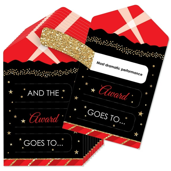 Big Dot of Happiness Red Carpet - Movie Night Party Game Pickle Cards - Award Pull Tabs - Set of 12