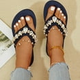 thumbnail image 5 of Xfvqtps Flip Flops for Women Flatform Rhinestone Chain Decor Blingbling Sparkly Slip on Slide Soft Sole Non Slip Casual Beach Summer EVA Sandals Navy, 5 of 7