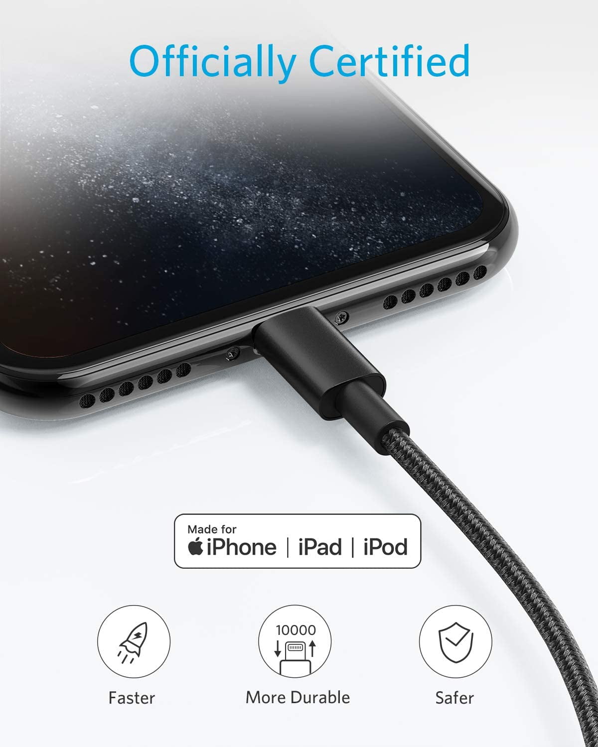 [2-Pack] Anker Charging Cable Data Sync 3.3ft Nylon Braided Lightning Cable