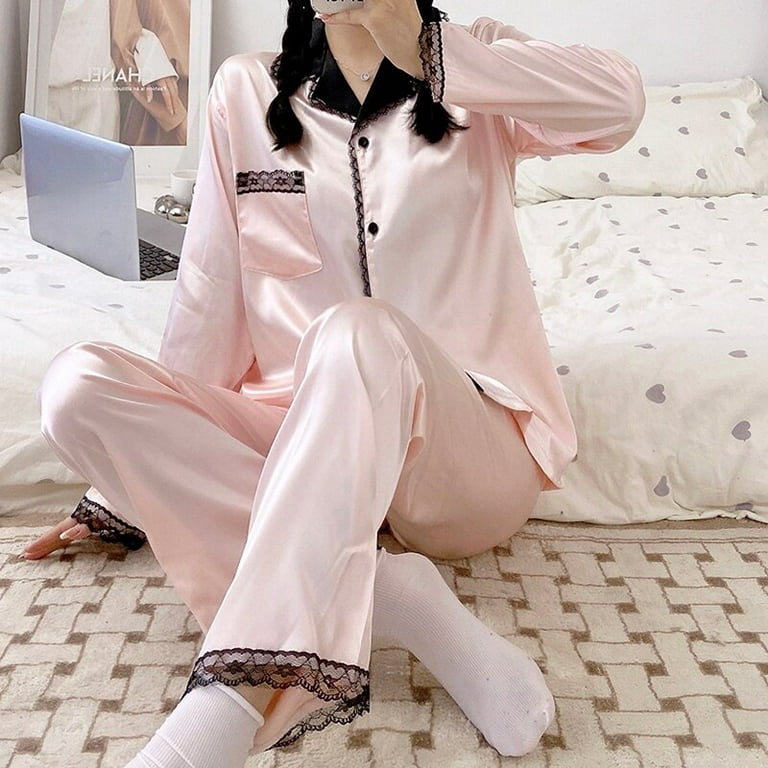 DanceeMangoo New Silk Pjs Ladies Long Sleeves Satin Sleepwear Set