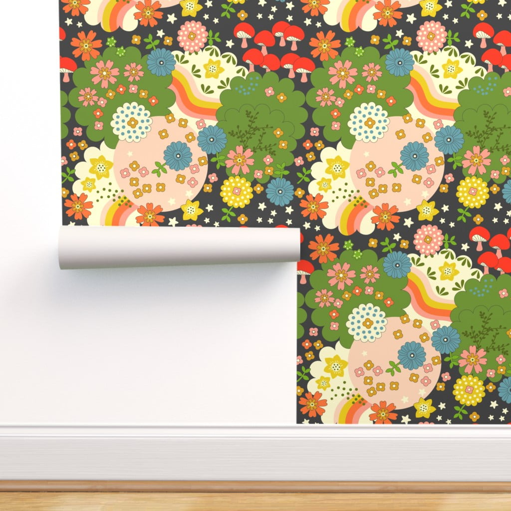 Peel & Stick Wallpaper Swatch - Cosmic Flowering Retro Flowers Vintage  Psychedelic Groovy Hippie Mushrooms Stars Rainbows Garden Custom Removable  Wallpaper by Spoonflower 