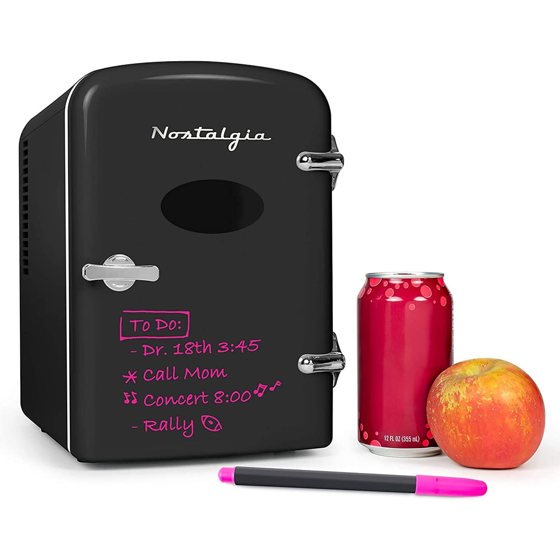 Nostalgia RF6RRBK Retro Dry Erase 6 Can Refrigerator w/ Carry Handle and Heating