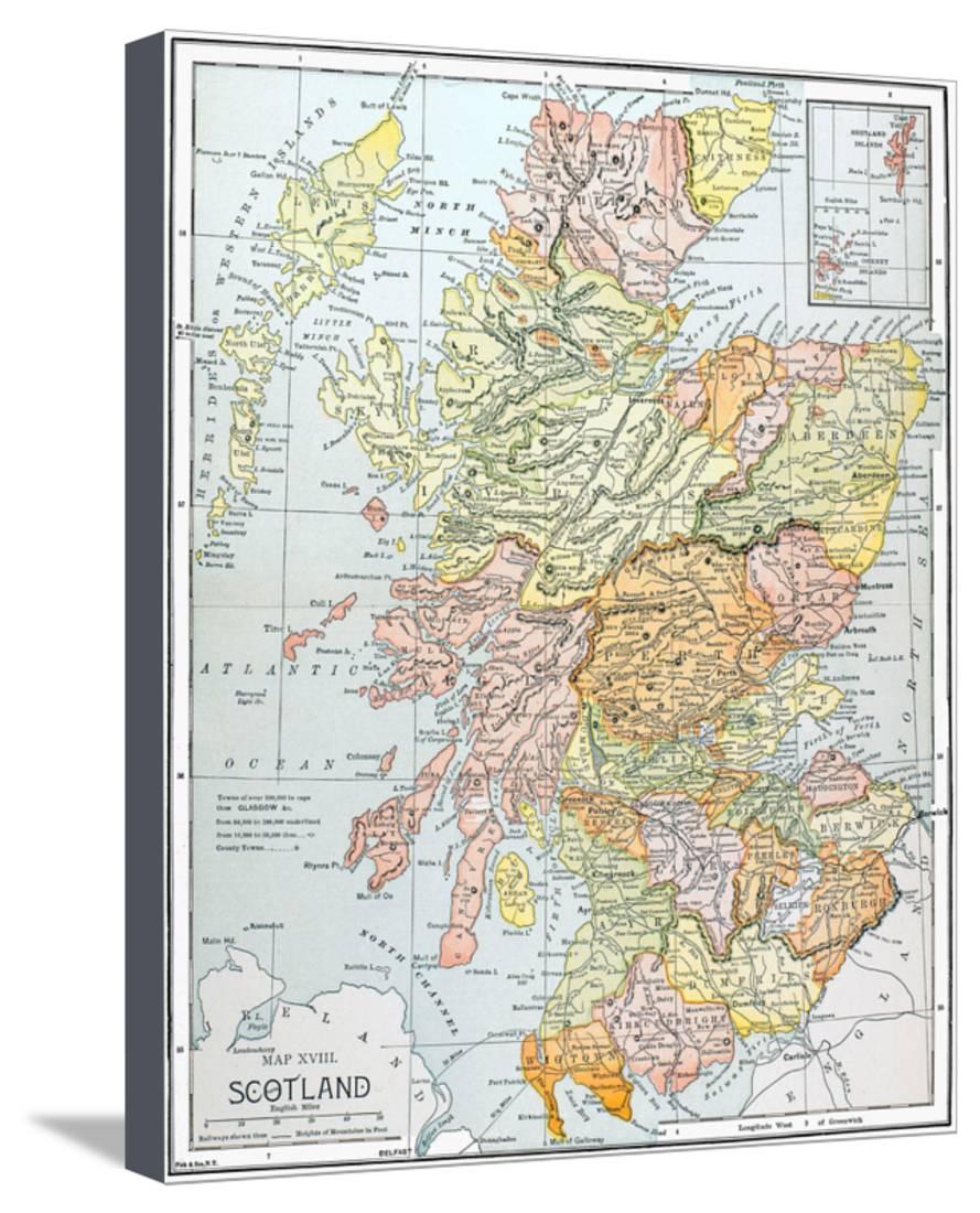 Map: Scotland Stretched Canvas Print Wall Artwork picture relating to Printable Map of Scotland identify Map: Scotland Stretched Canvas Print Wall Artwork