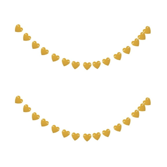 Set of 2 Gold Glitter Banner Triangle Flag Heart Decor Golden