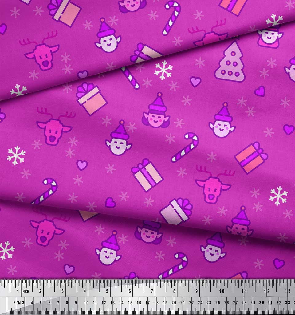 Soimoi Purple Cotton Jersey Fabric Christmas Theme Party Print Sewing Fabric Yard 58 Inch Wide