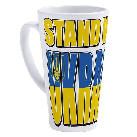 CafePress - Stand With Ukraine - 17 Oz White Ceramic Latte Mug