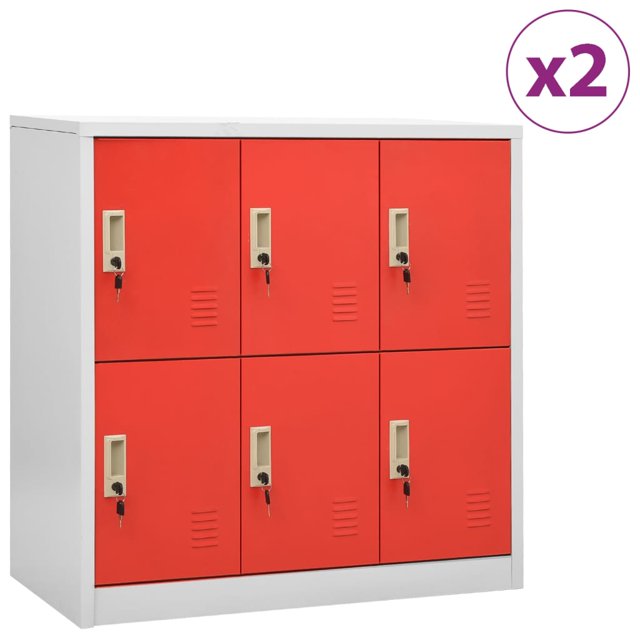vidaXL Armoires de Casier 2 Pcs Gris Clair et Rouge 90x45x92,5 cm Acier