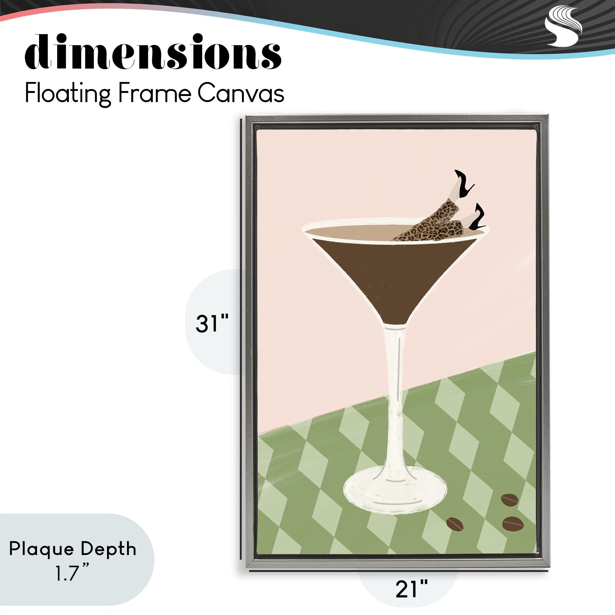 Stupell Industries Glam Martini Splash Gray Framed Floater Canvas Wall Art, design by Emily Navas
