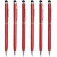 thumbnail image 1 of 6 Pcs Stylet Métallique Stylo à Bille 2 en 1 Encre Rétractable Universelle avec Embouts pour Tous les Appareils à Écran Tactile Capacitif, Rouge, 1 of 1