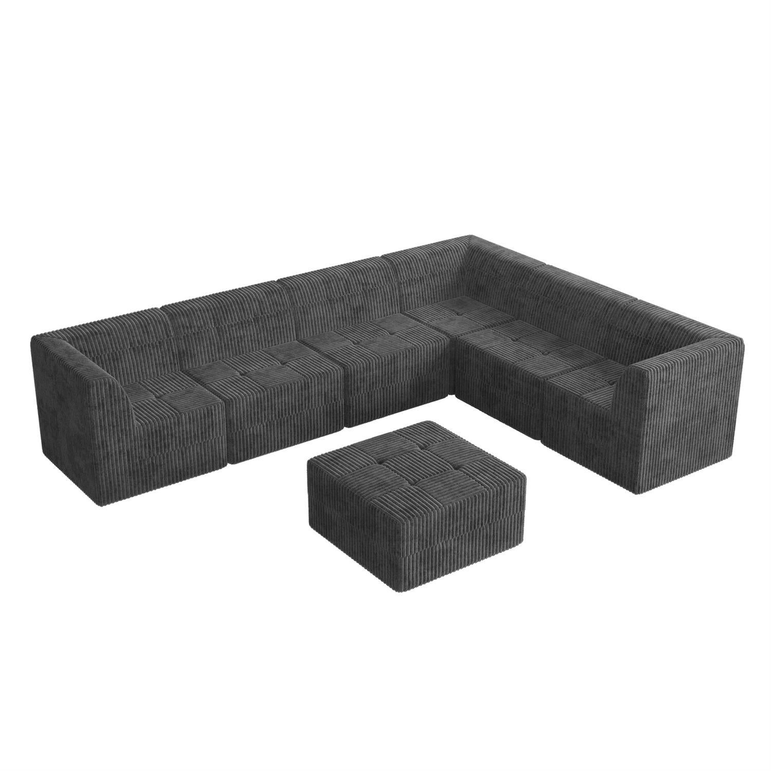 Demi Bonn 130" L-Shaped Modular Sectional Sofa, Modern Minimalist Style DIY Compressed Corduroy Couch for Living Room & Bedroom, Gray