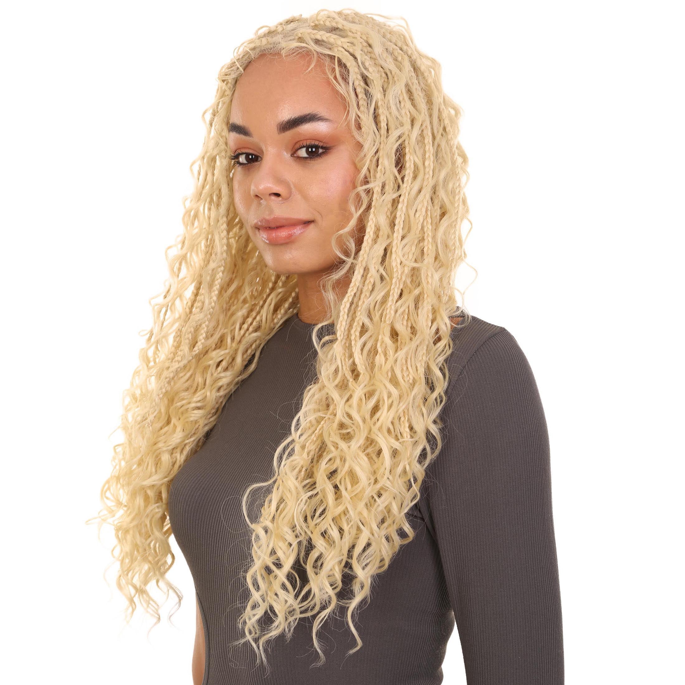 LUXLUXE 25" Boho Box Braids Wig - Full Hand-Tied Heat Resistance Synthetic Hair Wigs for Daily Wear, Parties and Cosplay, Burgundy