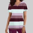 thumbnail image 2 of Xfvqtps Striped Scrub Tops for Women Wrinkle-Resist Nursing Uniform Casual V-Neck Print Short Sleeve Nurse Top with Pocket Burgundy, 2 of 5