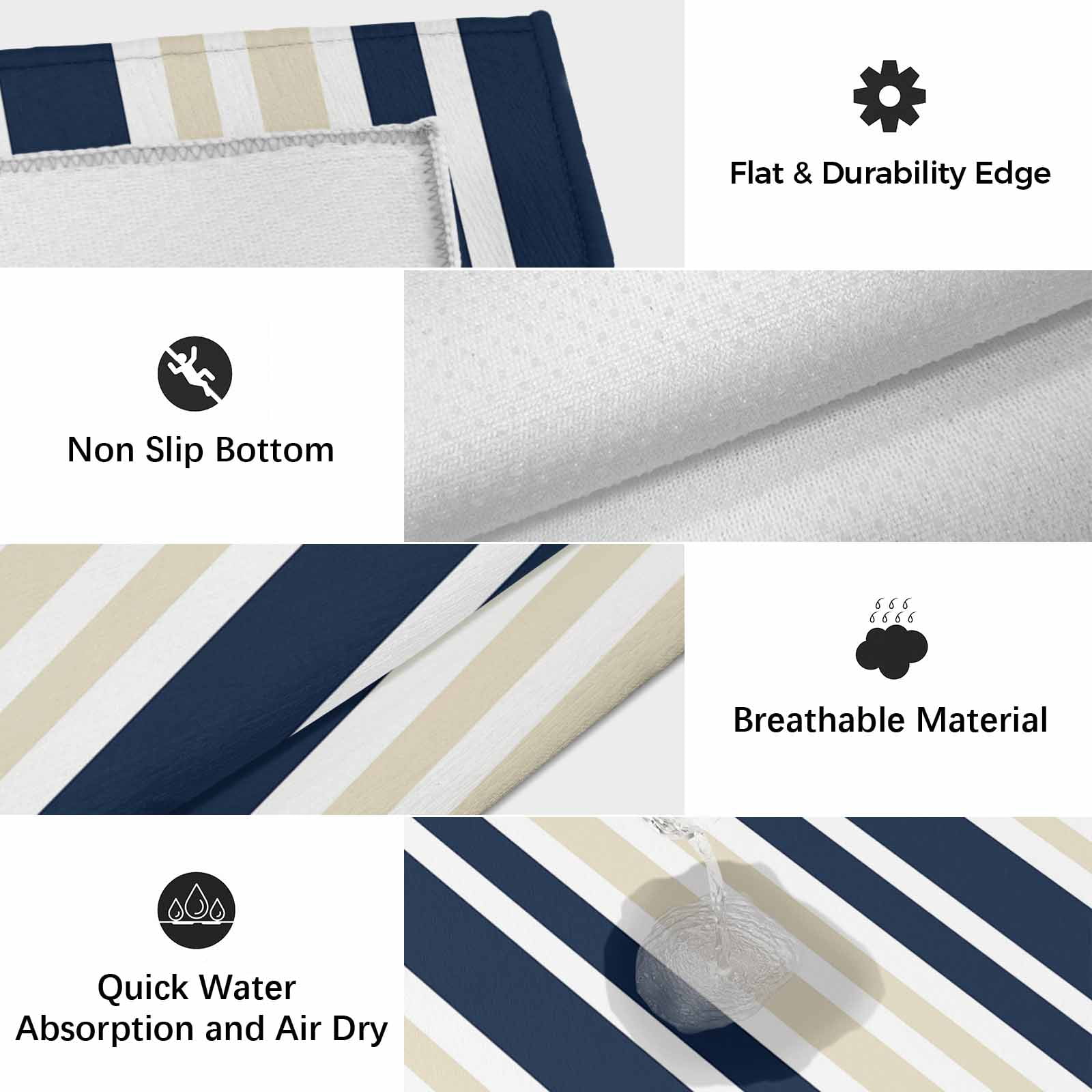Navy Blue Khaki Striped Outdoor Rug for Patio/Deck/Porch, Non-Slip Large Area Rug 4 x 6 Ft, Modern Minimalist Ombre Lines Indoor Outdoor Rugs Washable Area Rugs, Reversible Camping Rug Carpet Runner