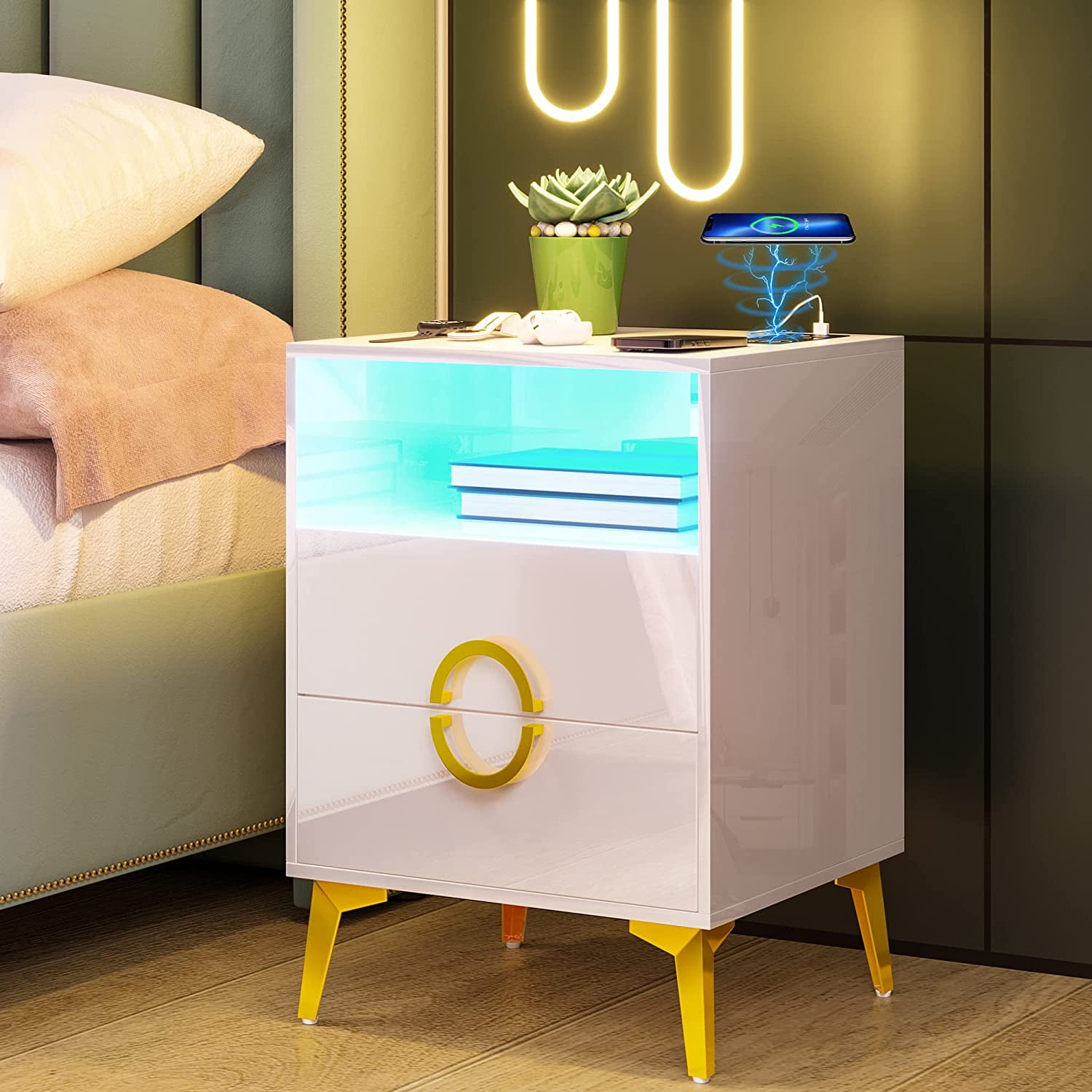 HNEBC Auto LED Nightstand with Wireless Charging Station & USB Port