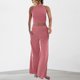 thumbnail image 1 of Traje de pijama informal de 2 piezas con cuello redondo y corte entallado para mujer conjunto diario expuesto al ombligo, 1 of 9
