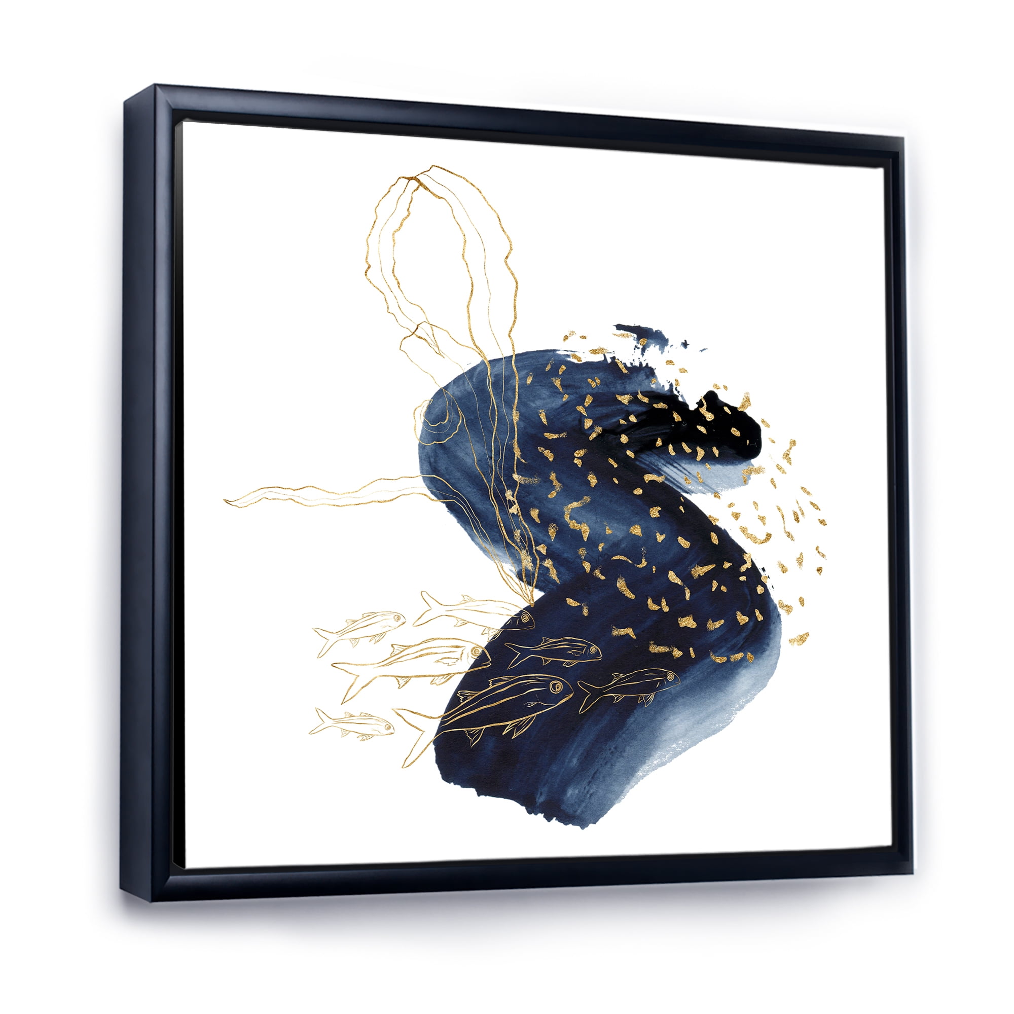 Designart 'Underwater Marine Life Classic Blue Square ' Farmhouse Framed Canvas Wall Art Print