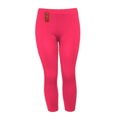 Print Spandex Leggings - Nylon Spandex Seamless Womens Capri Leggings, Hot Pink