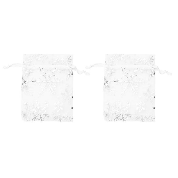 200 PCS Organza Bolsas de Regalo de Boda Bolsas con Cordón de Joyería Bolsas Copos de Nieve Blancos Plateados Impresos Bolsos de Fiesta Transparentes