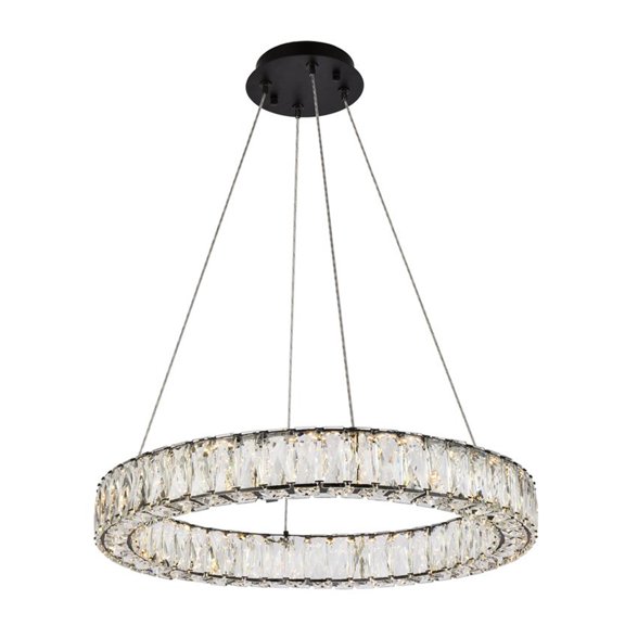 Indoor Ceiling Decorative Iron And Stainless Steel Monroe 23 Inch Led Round Single Pendant - Black