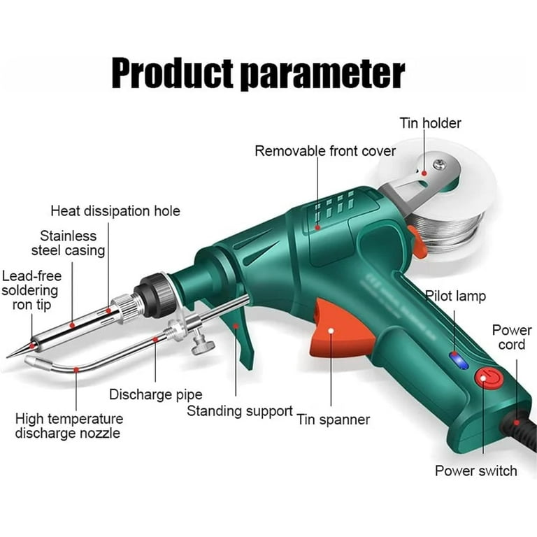 Saldatore Multifunzione 60W Con Pistola - Riscaldamento Esterno, Kit Per Circuiti, Verde - Foto 8