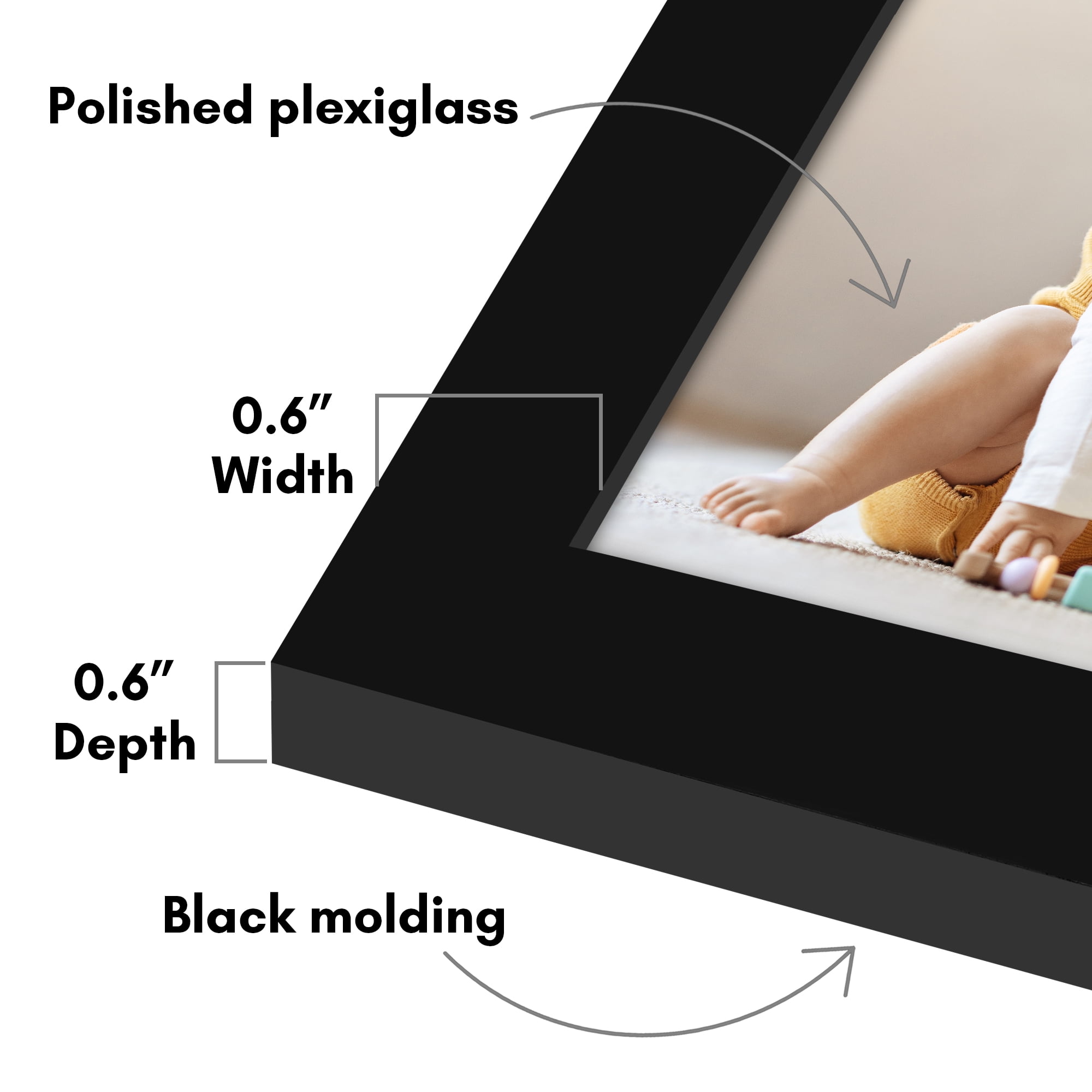 Americanflat 6x6 Picture Frame with Polished Plexiglass 5 Pack Galleria Collection Square Frames Wall - Black