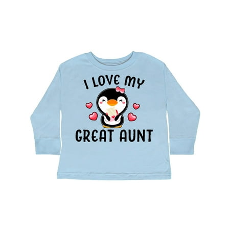 

Inktastic I Love My Great Aunt with Cute Penguin and Hearts Gift Toddler Toddler Girl Long Sleeve T-Shirt