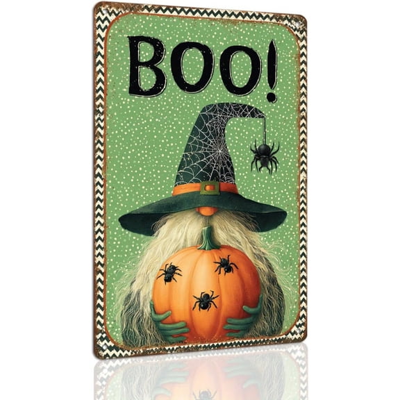 Retro Boo Witch Pumpkin Halloween Metal Tin Sign Wall Art Decor for Home Farmhouse Front Door Indoor Outdoor 8x12 Inch